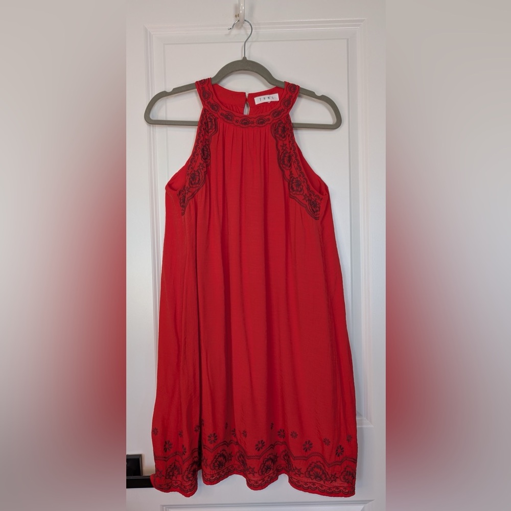 THML Vittoria Embroidered Mini Halter Dress Red Size Medium Petite